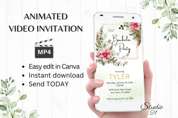 Christmas Bachelor Party Invite W5192: Festive Elegance