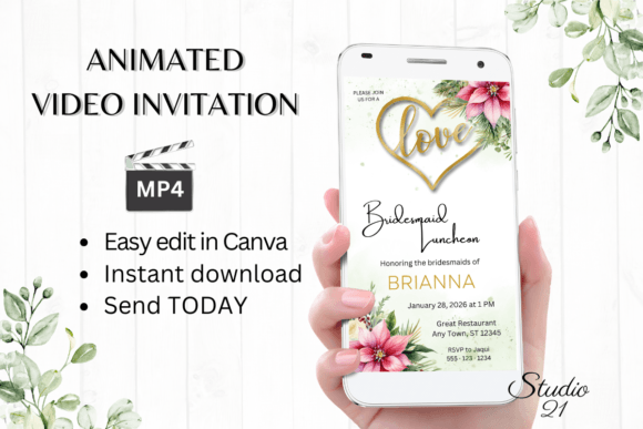 Christmas Bridesmaid Luncheon: Festive Script Invitation Template