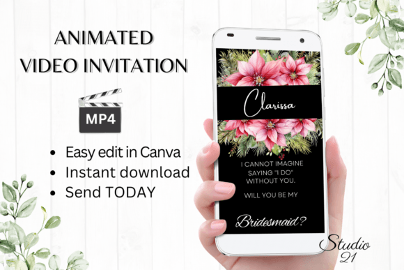 Christmas Bridesmaid Proposal W3197M: A Festive Animated Invite