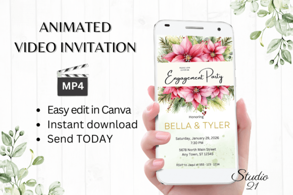 Christmas Engagement Party Invite W1196: Your Festive Digital Evite Solution