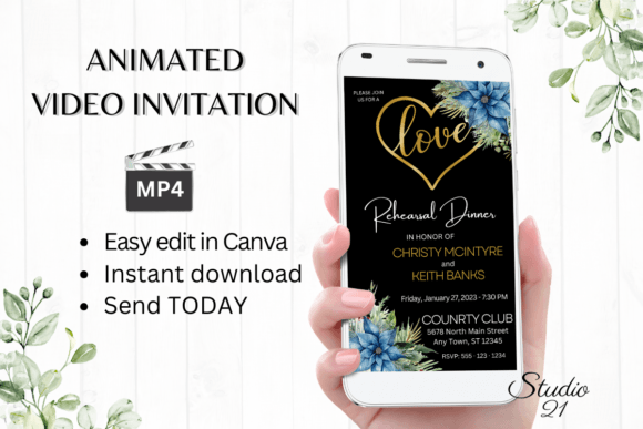 Christmas Rehearsal Dinner Invite W7211: Festive Digital Animated Video Invitation Template