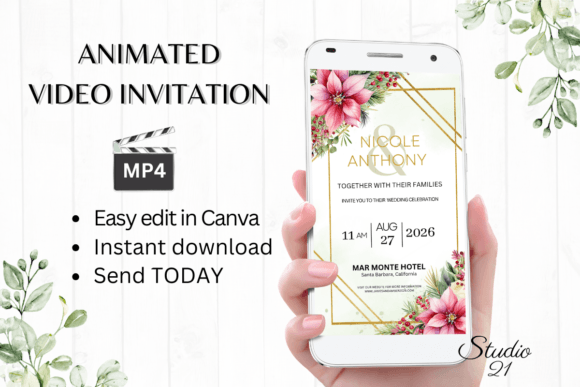 Christmas Wedding Invitation W8194: Festive Elegance for Your Special Day