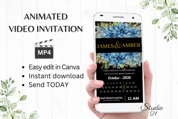Christmas Wedding Invitation W8217B: A Festive & Modern Template