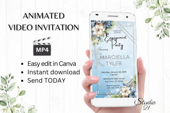 Winter Engagement Party Invite W1254: A Modern Design Asset